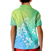 Polynesia Kid Polo Shirt Plumeria Blue Gradient Curves LT7 - Polynesian Pride