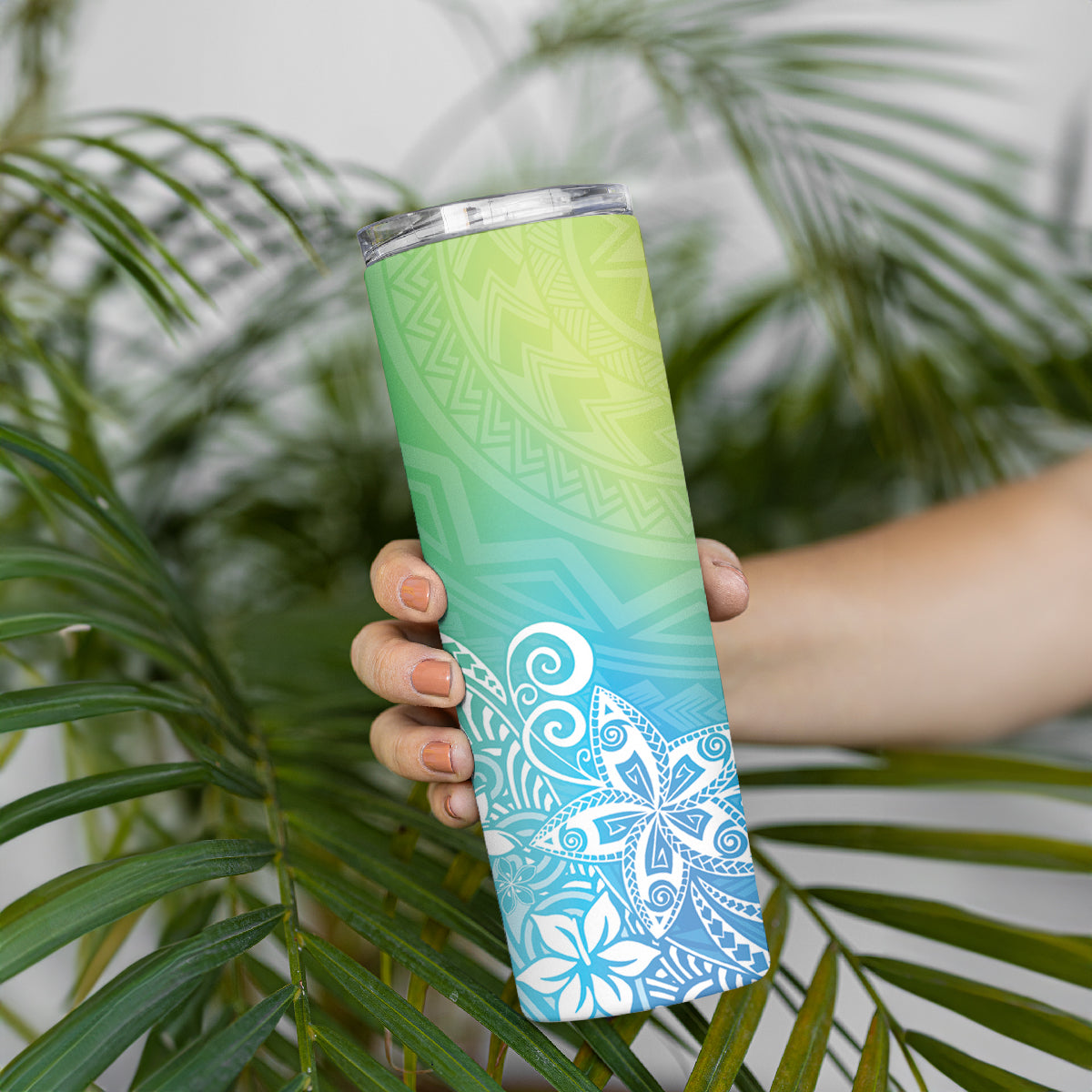 Polynesia Skinny Tumbler Plumeria Blue Gradient Curves