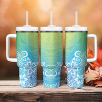 Polynesia Tumbler With Handle Plumeria Blue Gradient Curves