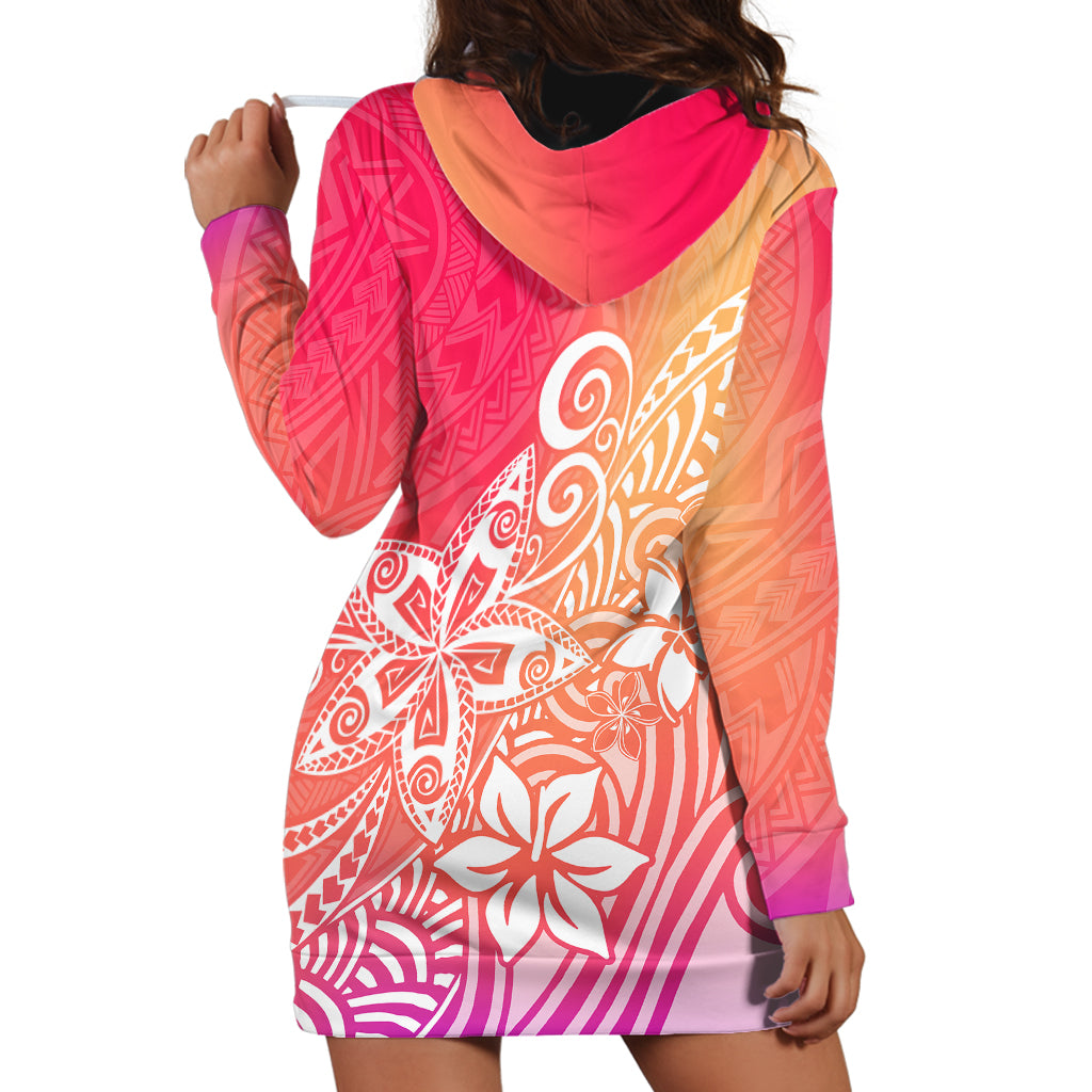 Polynesia Hoodie Dress Plumeria Pink Gradient Curves LT7 - Polynesian Pride