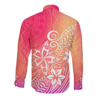 Polynesia Long Sleeve Button Shirt Plumeria Pink Gradient Curves LT7 - Polynesian Pride