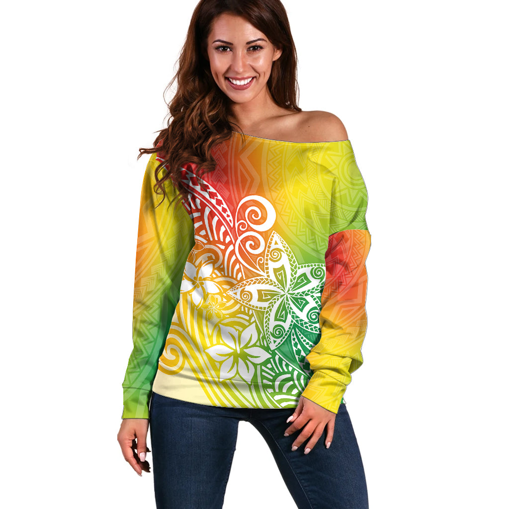 Polynesia Off Shoulder Sweater Plumeria Reggae Curves LT7 Women Reggae - Polynesian Pride