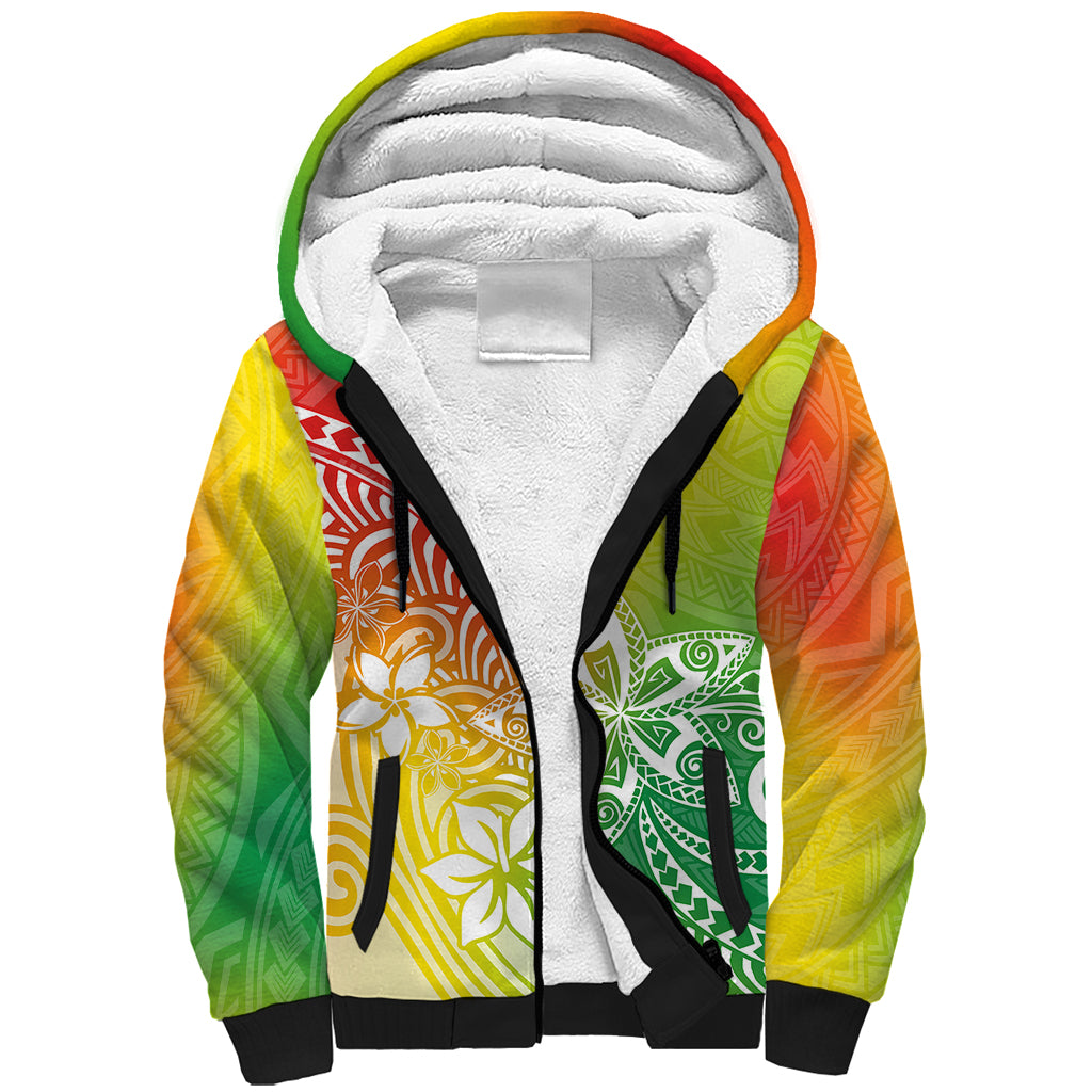 Polynesia Sherpa Hoodie Plumeria Reggae Curves LT7 Unisex Reggae - Polynesian Pride