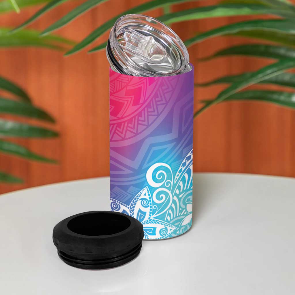 Polynesia 4 in 1 Can Cooler Tumbler Plumeria Galaxy Gradient Curves
