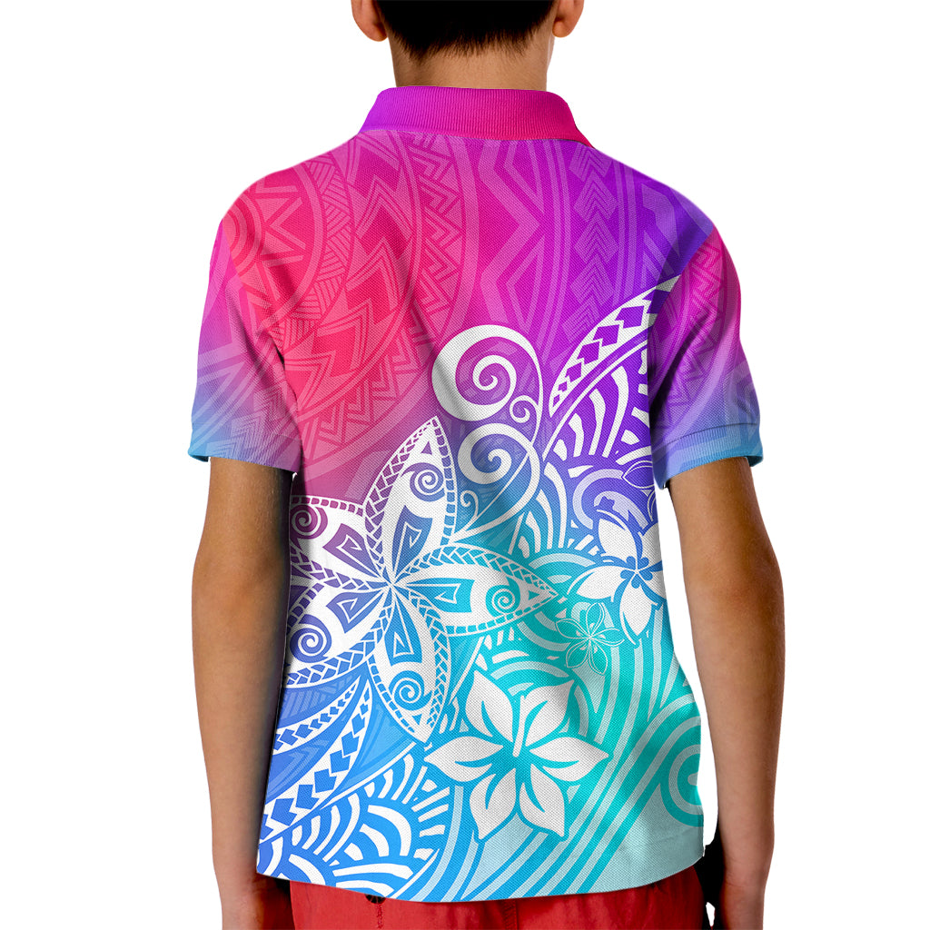 Polynesia Kid Polo Shirt Plumeria Galaxy Gradient Curves LT7 - Polynesian Pride