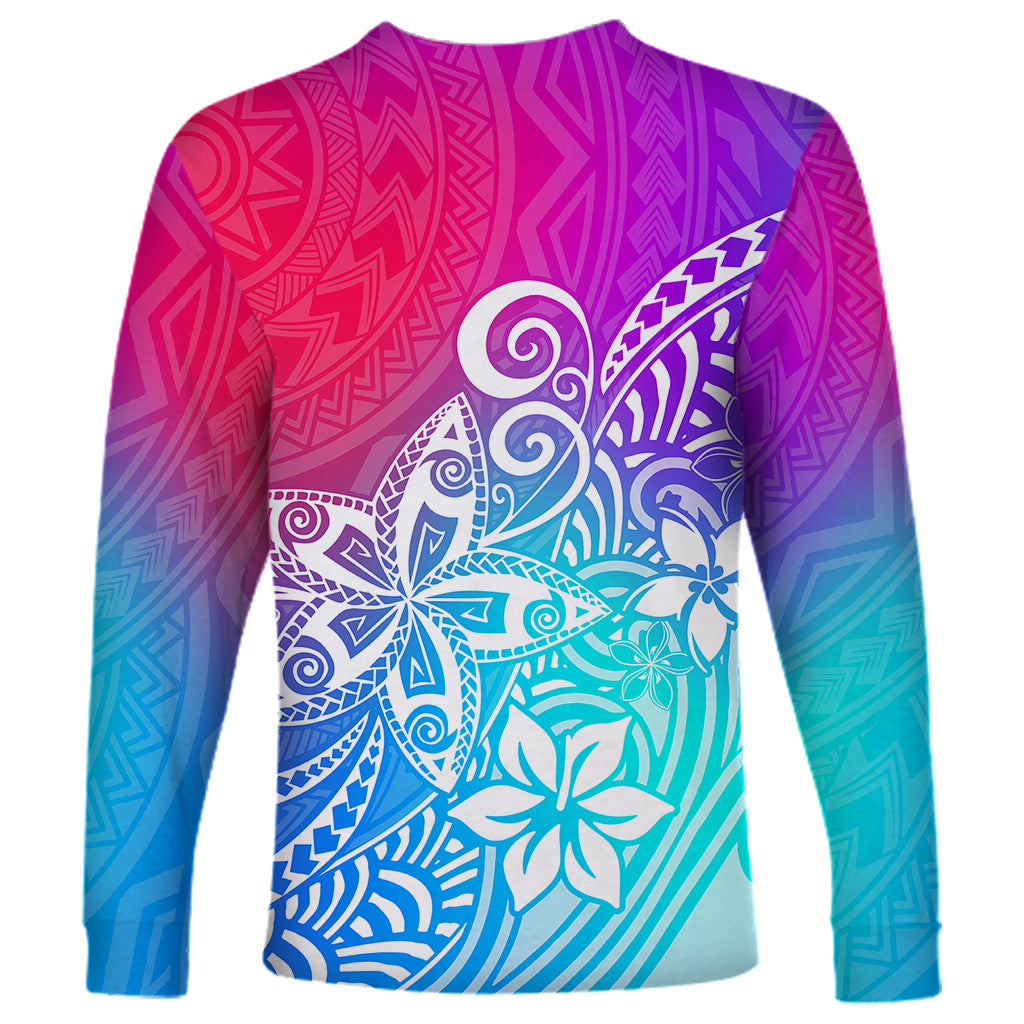 Polynesia Long Sleeve Shirt Plumeria Galaxy Gradient Curves LT7 - Polynesian Pride