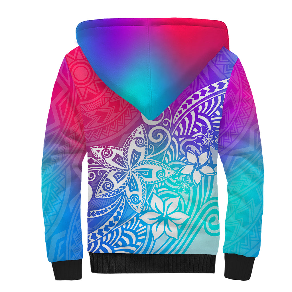 Polynesia Sherpa Hoodie Plumeria Galaxy Gradient Curves LT7 - Polynesian Pride