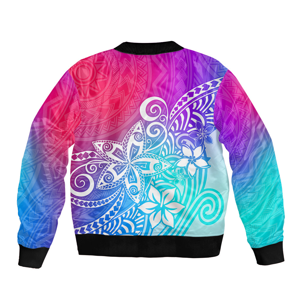Polynesia Sleeve Zip Bomber Jacket Plumeria Galaxy Gradient Curves LT7 - Polynesian Pride