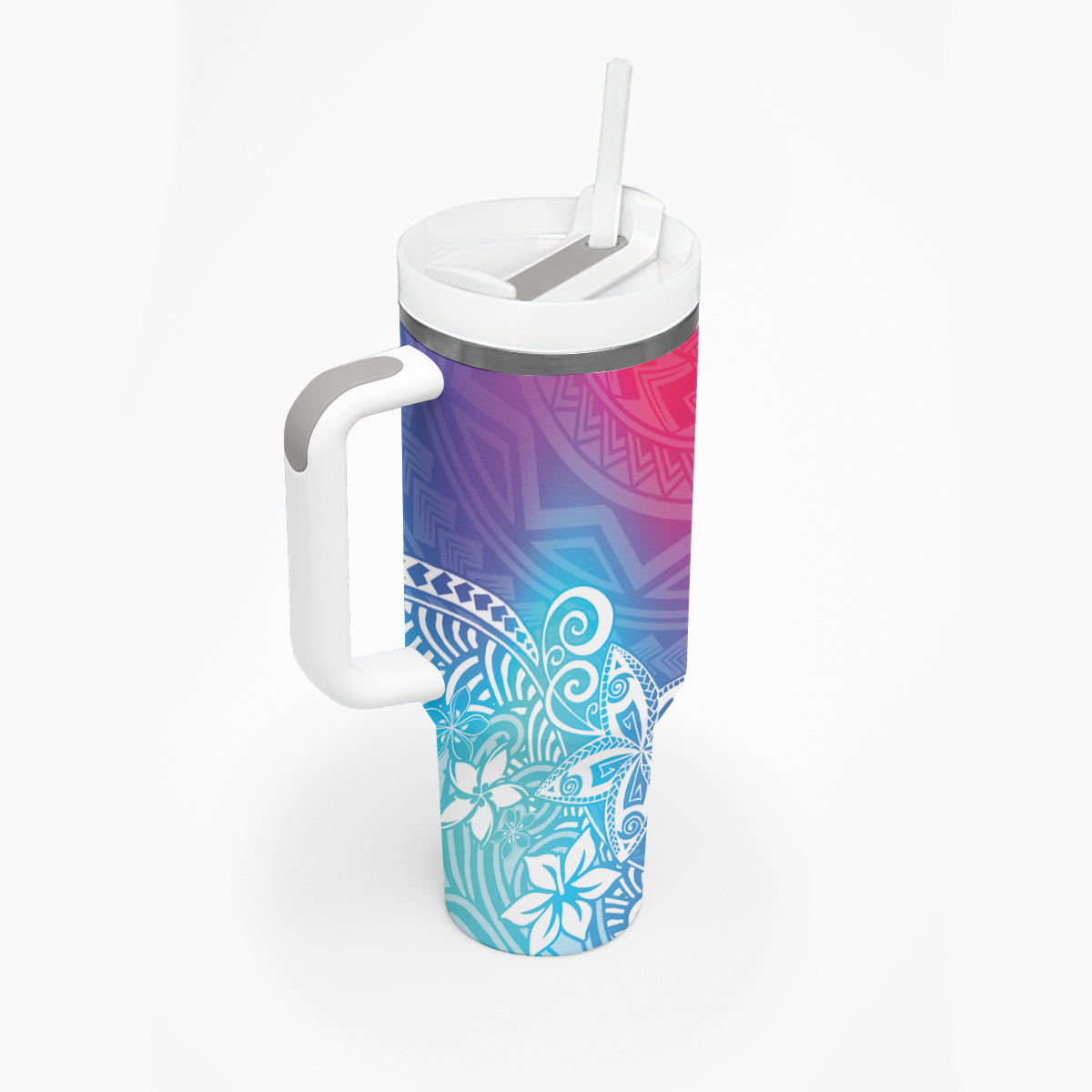 Polynesia Tumbler With Handle Plumeria Galaxy Gradient Curves
