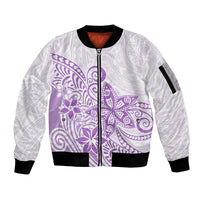 Polynesia Sleeve Zip Bomber Jacket Plumeria Lavender Curves LT7 Unisex Purple - Polynesian Pride