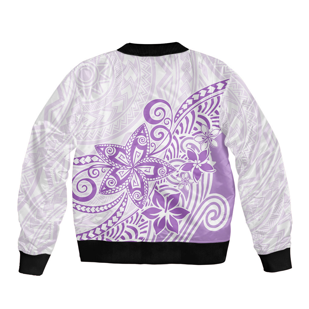 Polynesia Sleeve Zip Bomber Jacket Plumeria Lavender Curves LT7 - Polynesian Pride