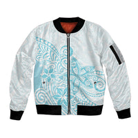 Polynesia Sleeve Zip Bomber Jacket Plumeria Turquoise Curves LT7 Unisex Turquoise - Polynesian Pride