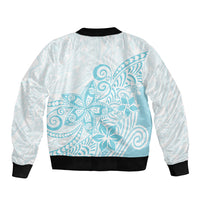 Polynesia Sleeve Zip Bomber Jacket Plumeria Turquoise Curves LT7 - Polynesian Pride