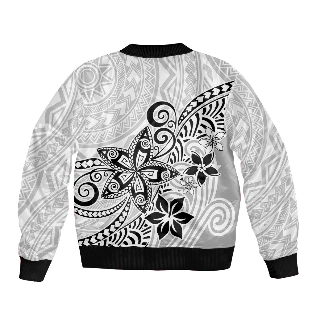 Polynesia Bomber Jacket Plumeria White Curves LT7 - Polynesian Pride