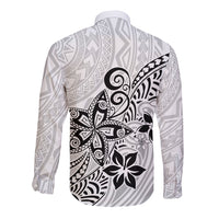 Polynesia Long Sleeve Button Shirt Plumeria White Curves LT7 - Polynesian Pride
