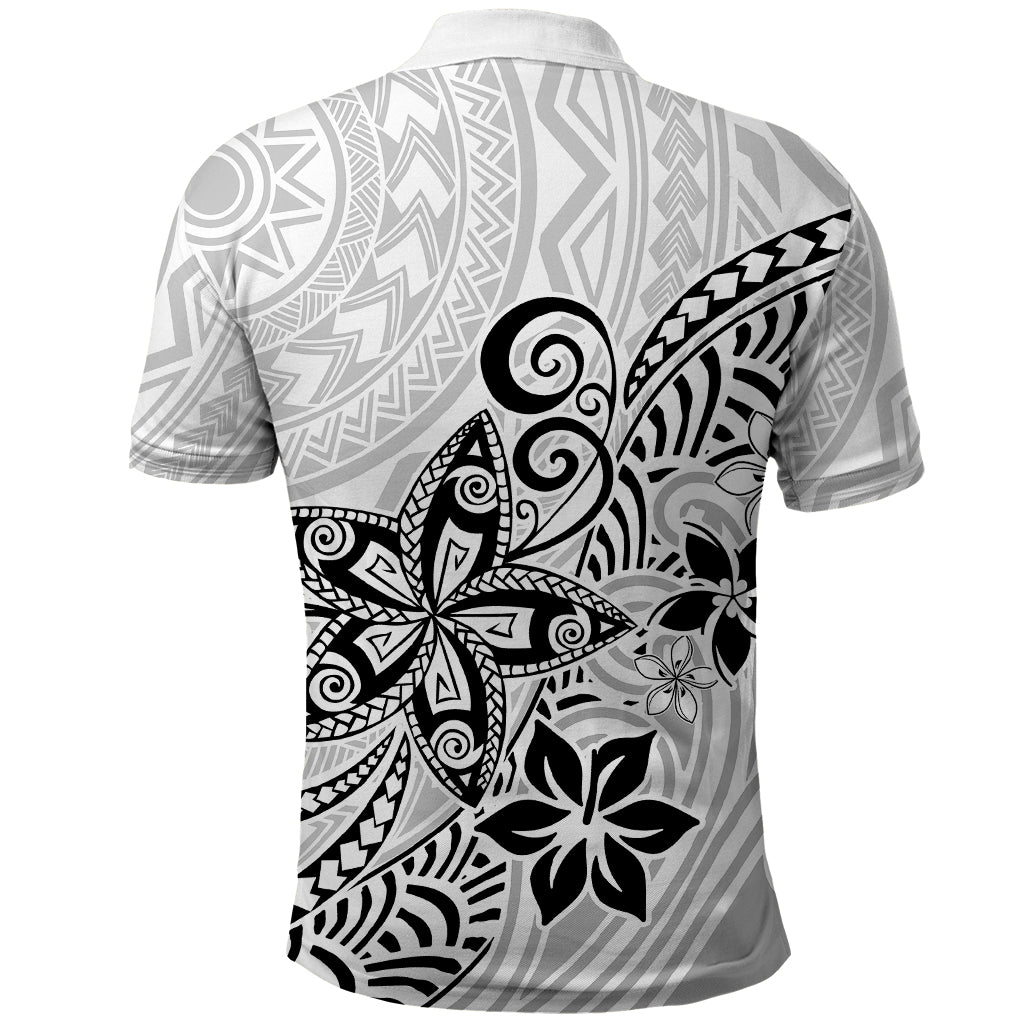Polynesia Polo Shirt Plumeria White Curves LT7 - Polynesian Pride