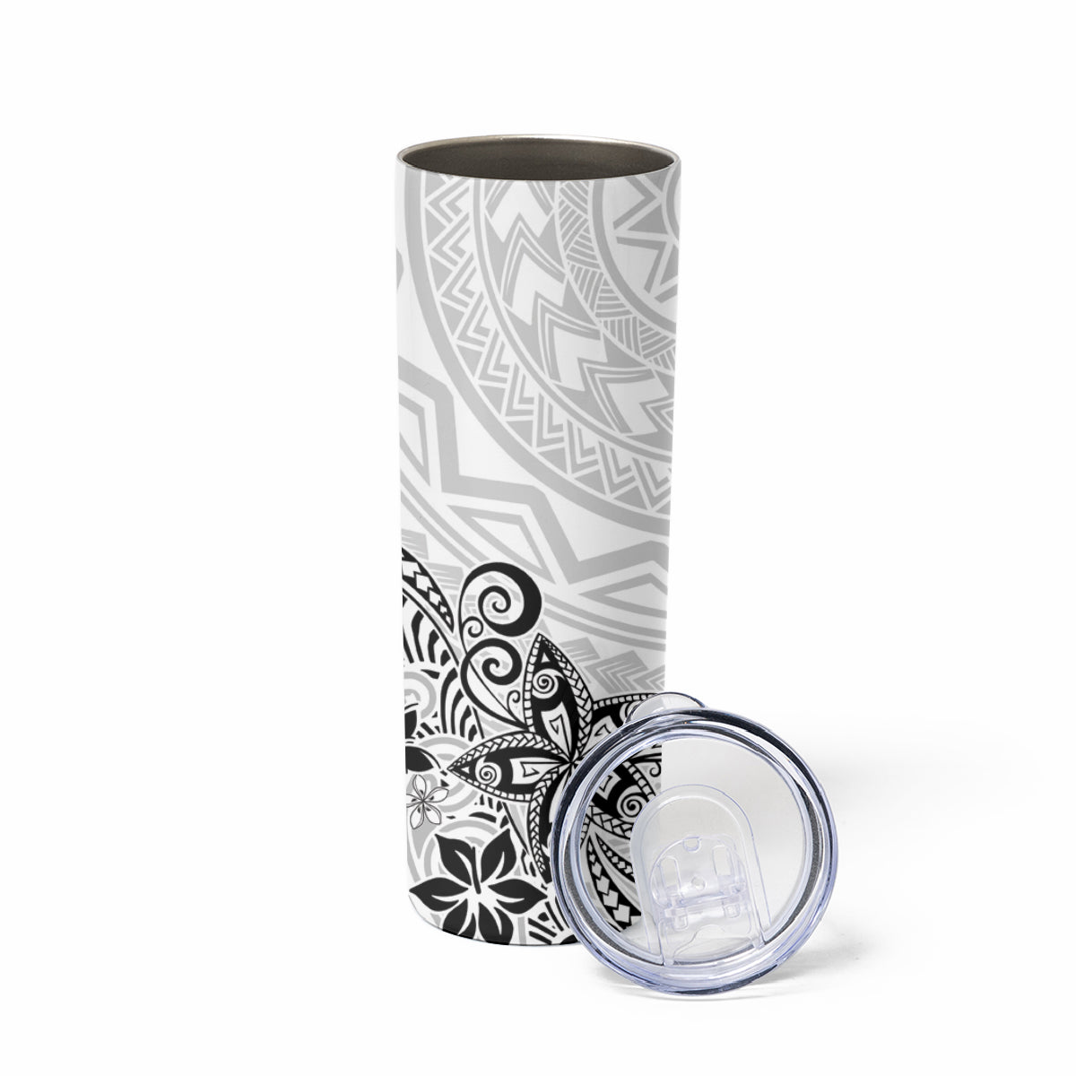 Polynesia Skinny Tumbler Plumeria White Curves