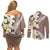 Aloha Hawaii Festive Couples Matching Off Shoulder Short Dress and Long Sleeve Button Shirt Frangipani Lace Classic - Beige