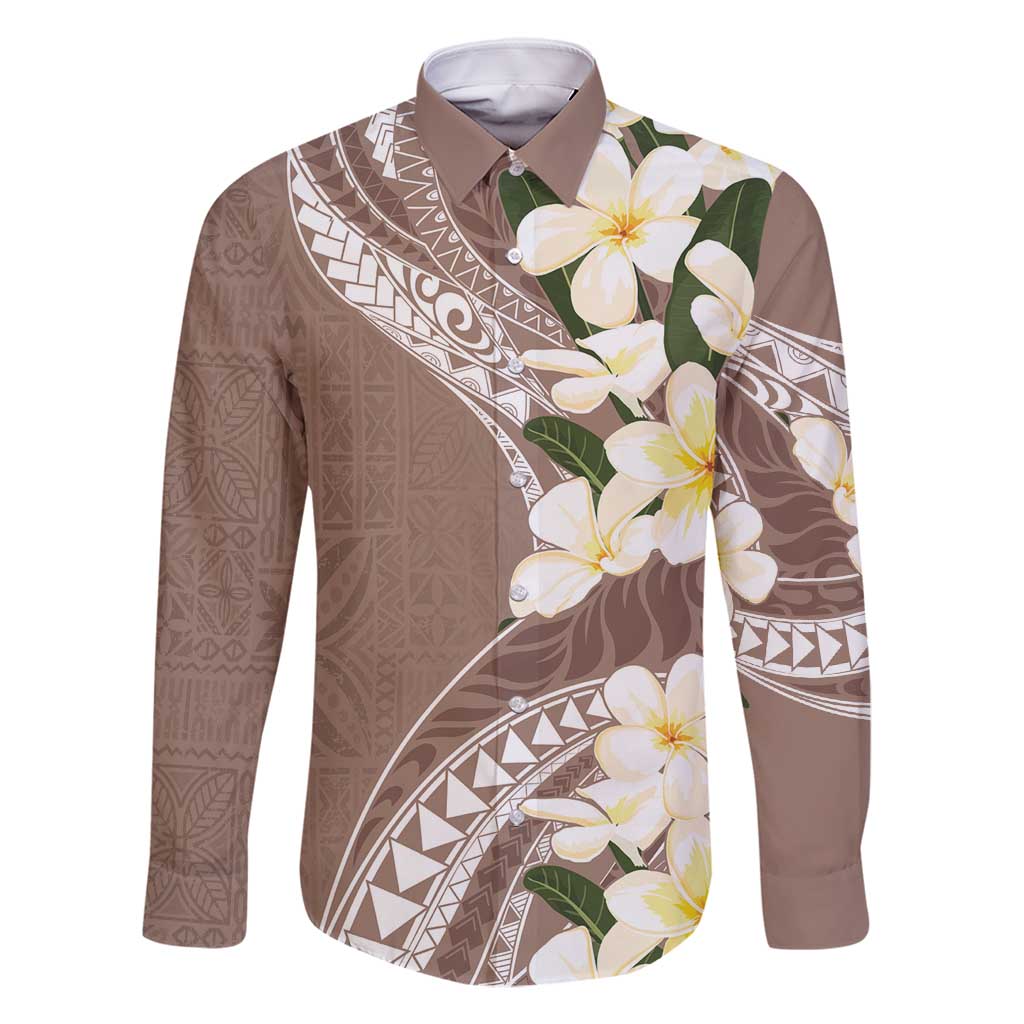 Aloha Hawaii Festive Family Matching Mermaid Dress and Hawaiian Shirt Frangipani Lace Classic - Beige LT7 Dad's Shirt - Long Sleeve Beige - Polynesian Pride