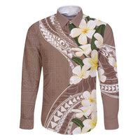 Aloha Hawaii Festive Family Matching Mermaid Dress and Hawaiian Shirt Frangipani Lace Classic - Beige LT7 Dad's Shirt - Long Sleeve Beige - Polynesian Pride