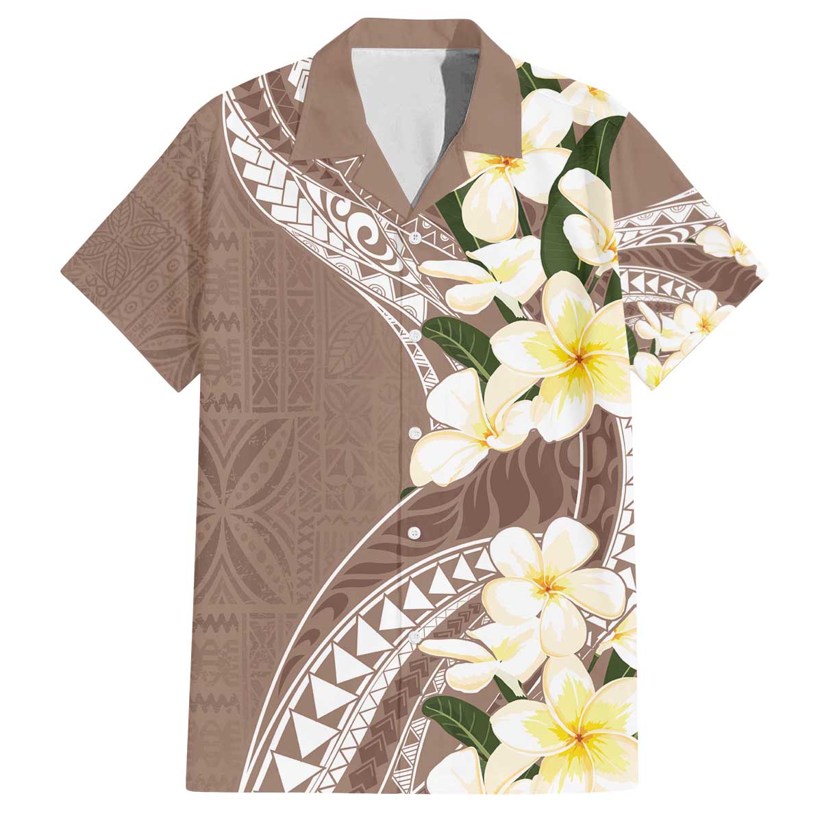Aloha Hawaii Festive Family Matching Off The Shoulder Long Sleeve Dress and Hawaiian Shirt Frangipani Lace Classic - Beige LT7 Dad's Shirt - Short Sleeve Beige - Polynesian Pride