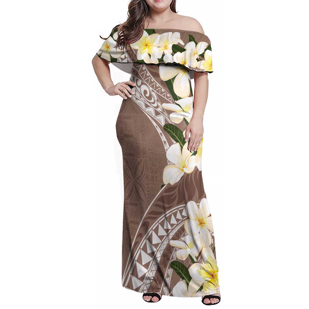 Aloha Hawaii Festive Family Matching Off Shoulder Maxi Dress and Hawaiian Shirt Frangipani Lace Classic Beige