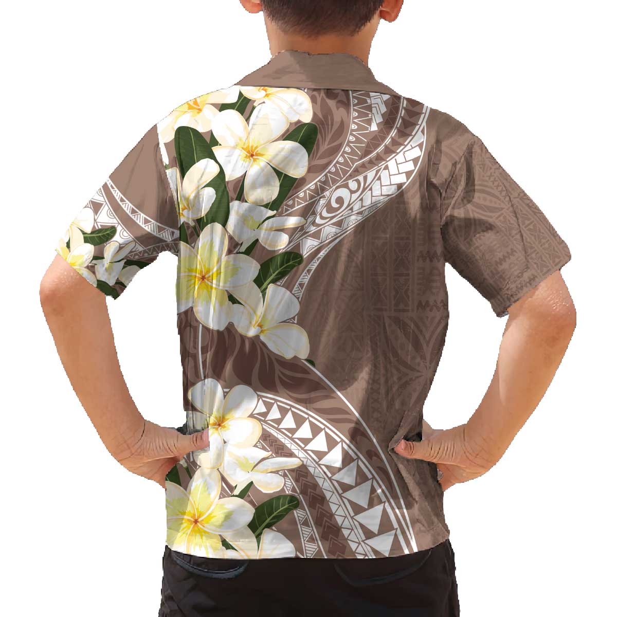 Aloha Hawaii Festive Family Matching Off Shoulder Short Dress and Hawaiian Shirt Frangipani Lace Classic - Beige LT7 - Polynesian Pride