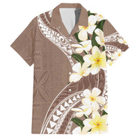 Aloha Hawaii Festive Family Matching Off Shoulder Short Dress and Hawaiian Shirt Frangipani Lace Classic - Beige LT7 Dad's Shirt - Short Sleeve Beige - Polynesian Pride