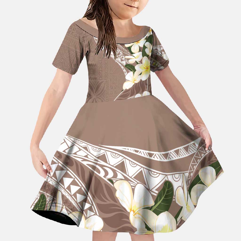 Aloha Hawaii Festive Family Matching Tank Maxi Dress and Hawaiian Shirt Frangipani Lace Classic - Beige LT7 Daughter's Dress Beige - Polynesian Pride