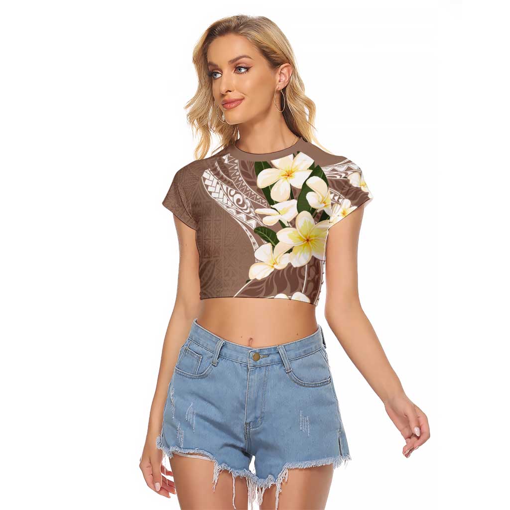 Aloha Hawaii Festive Raglan Cropped T Shirt Frangipani Lace Classic - Beige