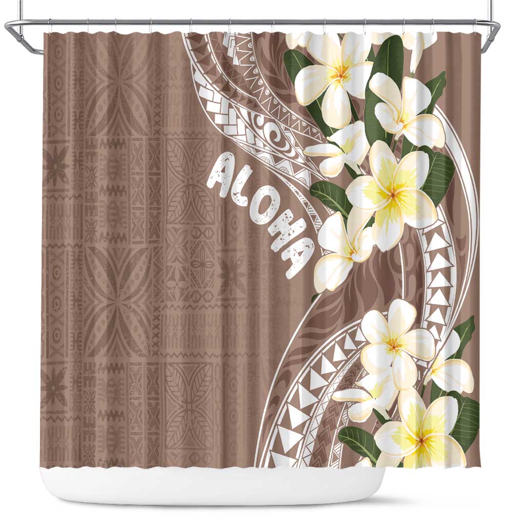 Aloha Hawaii Festive Shower Curtain Frangipani Lace Classic - Beige LT7 Beige - Polynesian Pride