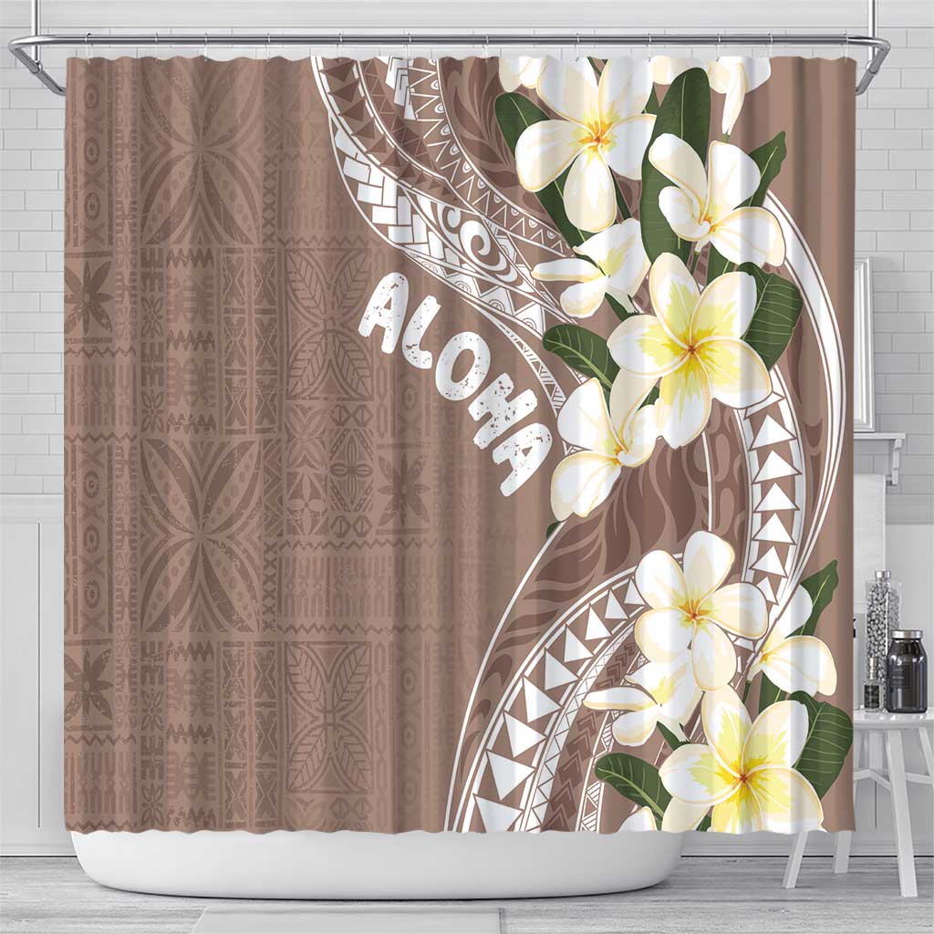 Aloha Hawaii Festive Shower Curtain Frangipani Lace Classic - Beige LT7 - Polynesian Pride