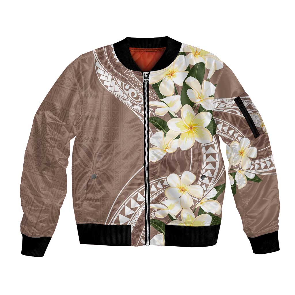 Aloha Hawaii Festive Sleeve Zip Bomber Jacket Frangipani Lace Classic - Beige LT7 Unisex Beige - Polynesian Pride