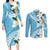 Aloha Hawaii Festive Couples Matching Long Sleeve Bodycon Dress and Long Sleeve Button Shirt Frangipani Lace Classic - Turquoise