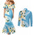Aloha Hawaii Festive Couples Matching Mermaid Dress and Long Sleeve Button Shirt Frangipani Lace Classic - Turquoise