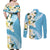 Aloha Hawaii Festive Couples Matching Off Shoulder Maxi Dress and Long Sleeve Button Shirt Frangipani Lace Classic - Turquoise