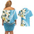 Aloha Hawaii Festive Couples Matching Off Shoulder Short Dress and Hawaiian Shirt Frangipani Lace Classic - Turquoise