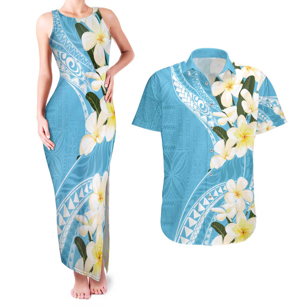 Aloha Hawaii Festive Couples Matching Tank Maxi Dress and Hawaiian Shirt Frangipani Lace Classic - Turquoise