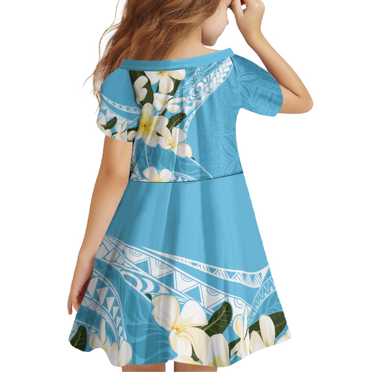 Aloha Hawaii Festive Family Matching Off Shoulder Short Dress and Hawaiian Shirt Frangipani Lace Classic Turquoise