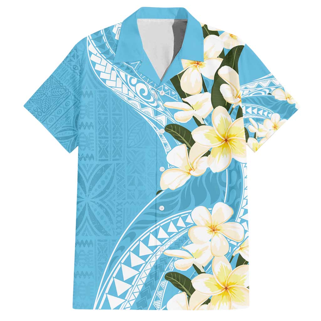 Aloha Hawaii Festive Family Matching Tank Maxi Dress and Hawaiian Shirt Frangipani Lace Classic - Turquoise LT7 Dad's Shirt - Short Sleeve Turquoise - Polynesian Pride