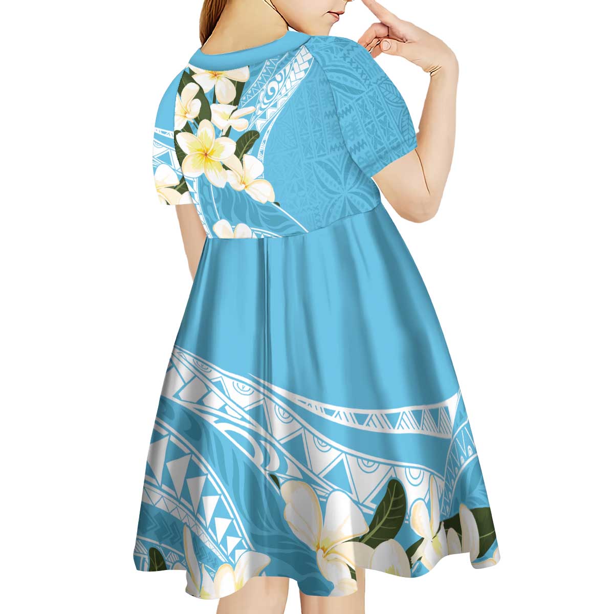 Aloha Hawaii Festive Kid Short Sleeve Dress Frangipani Lace Classic - Turquoise