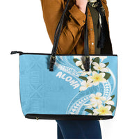 Aloha Hawaii Festive Leather Tote Bag Frangipani Lace Classic - Turquoise