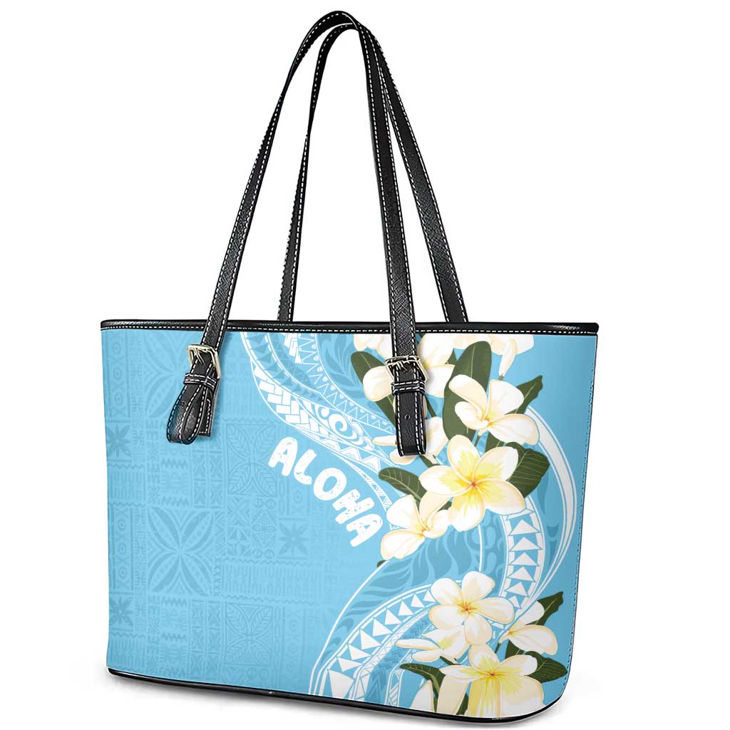 Aloha Hawaii Festive Leather Tote Bag Frangipani Lace Classic - Turquoise