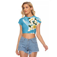 Aloha Hawaii Festive Raglan Cropped T Shirt Frangipani Lace Classic - Turquoise