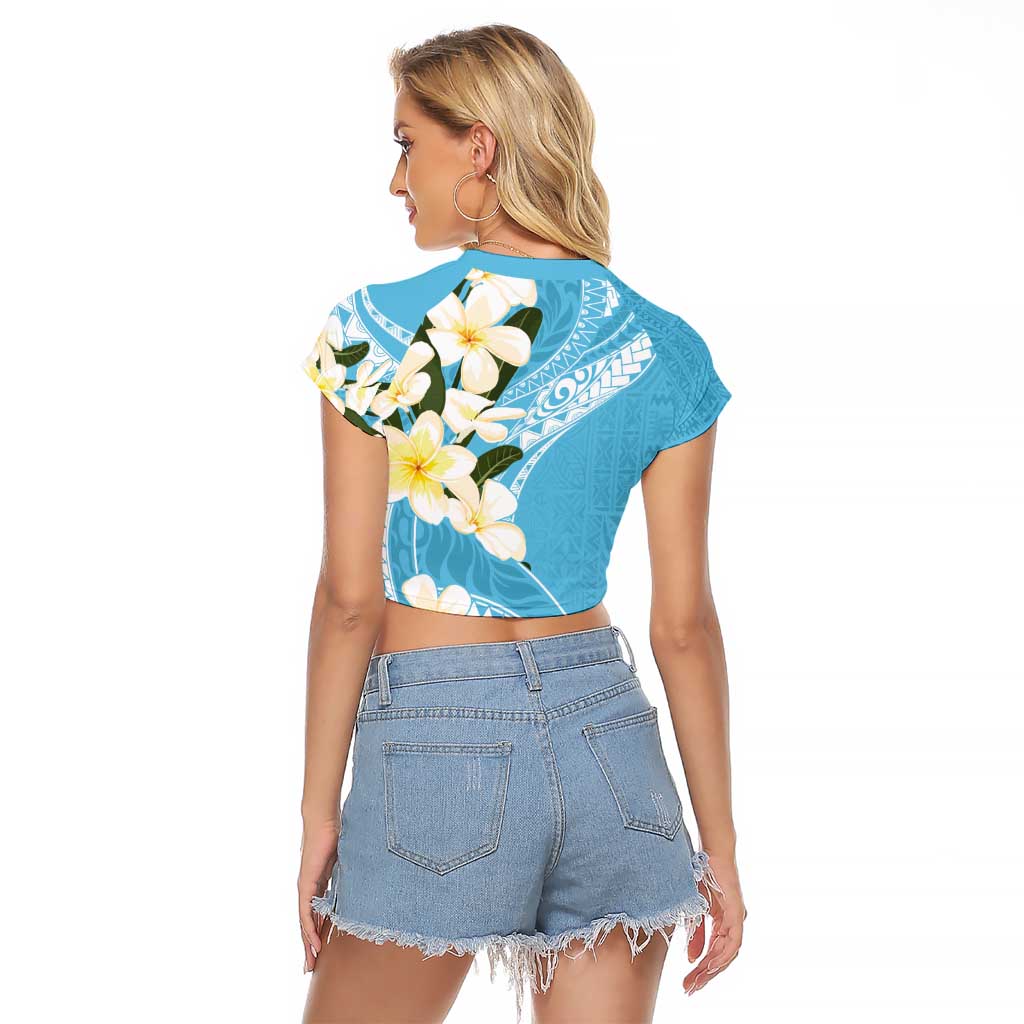 Aloha Hawaii Festive Raglan Cropped T Shirt Frangipani Lace Classic - Turquoise