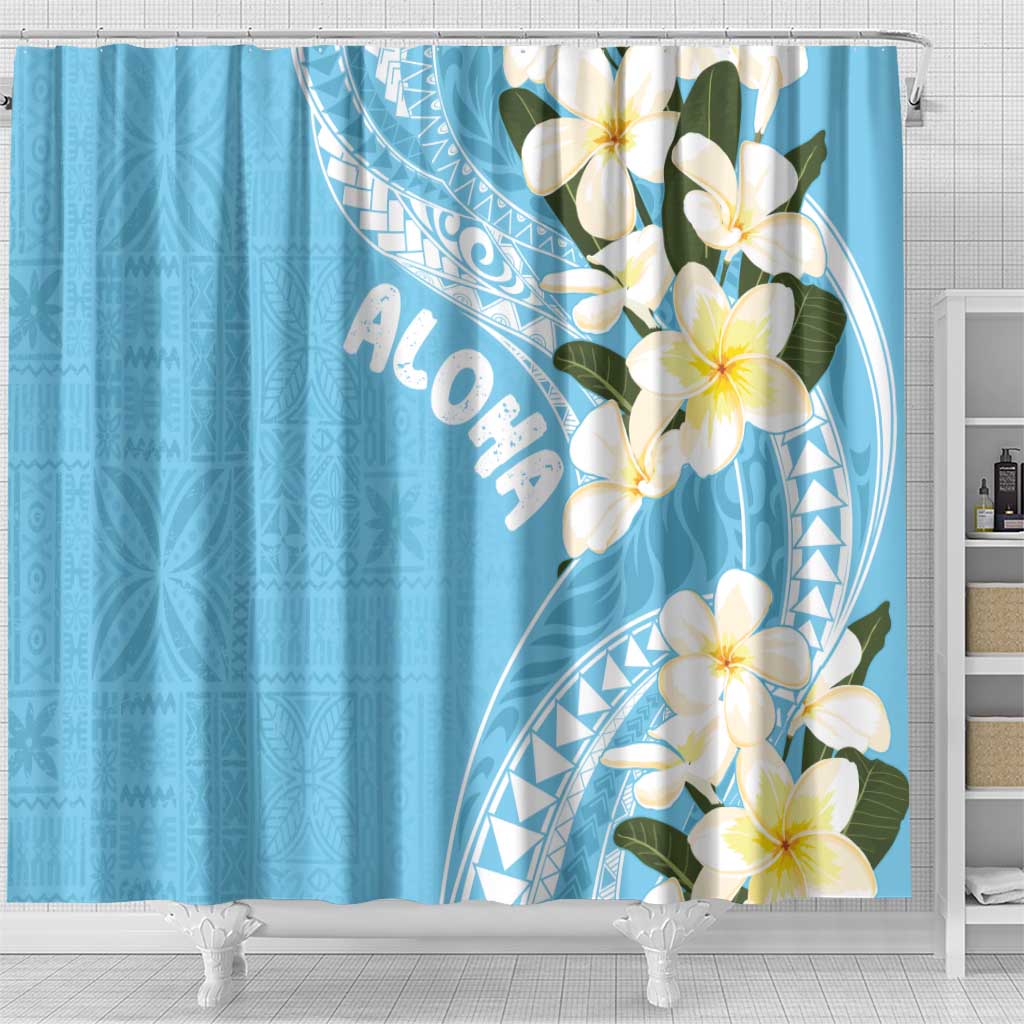 Aloha Hawaii Festive Shower Curtain Frangipani Lace Classic - Turquoise LT7 - Polynesian Pride