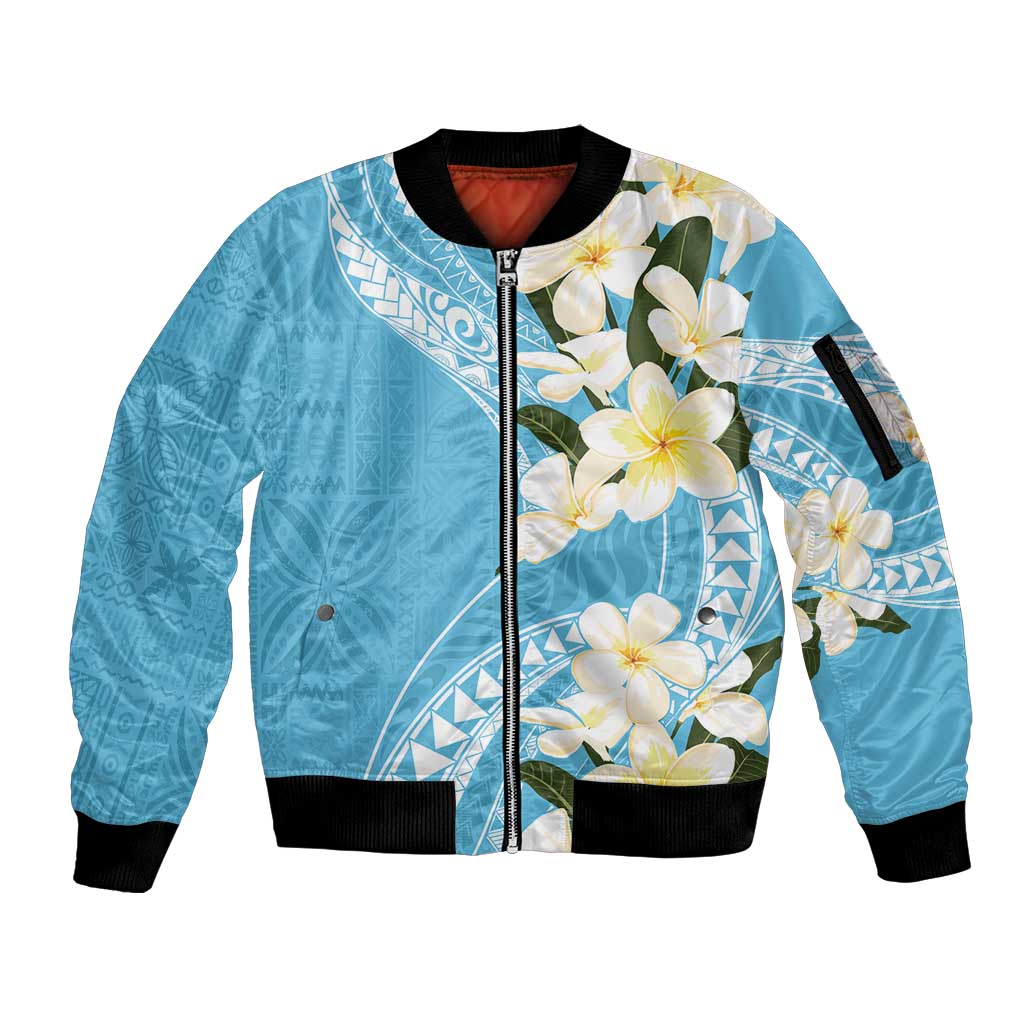 Aloha Hawaii Festive Sleeve Zip Bomber Jacket Frangipani Lace Classic - Turquoise LT7 Unisex Turquoise - Polynesian Pride