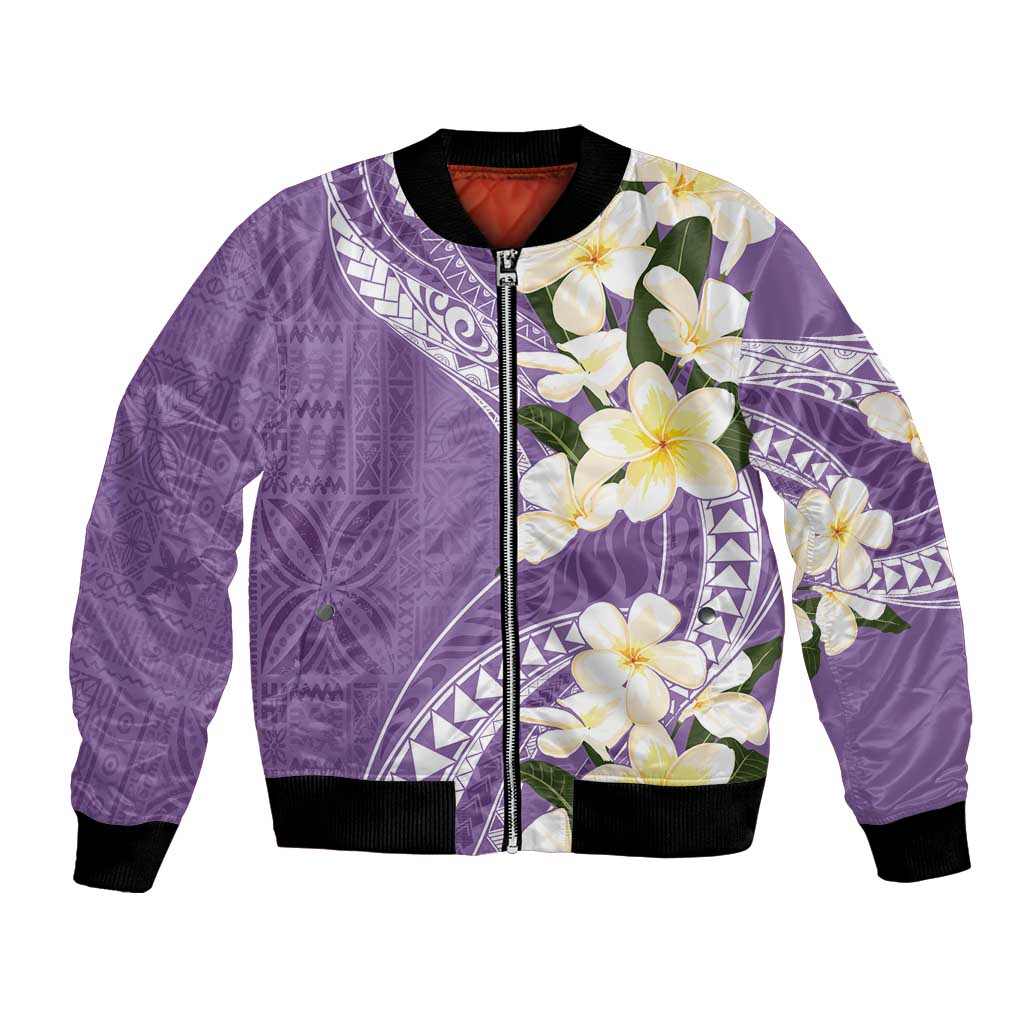 Aloha Hawaii Festive Bomber Jacket Frangipani Lace Classic - Lavender LT7 Unisex Lavender - Polynesian Pride