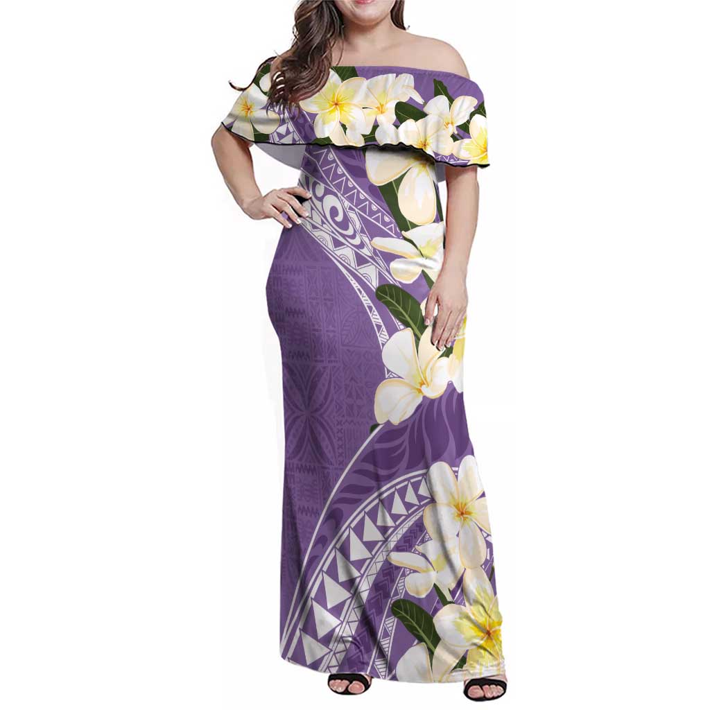 Aloha Hawaii Festive Family Matching Off Shoulder Maxi Dress and Hawaiian Shirt Frangipani Lace Classic Lavender