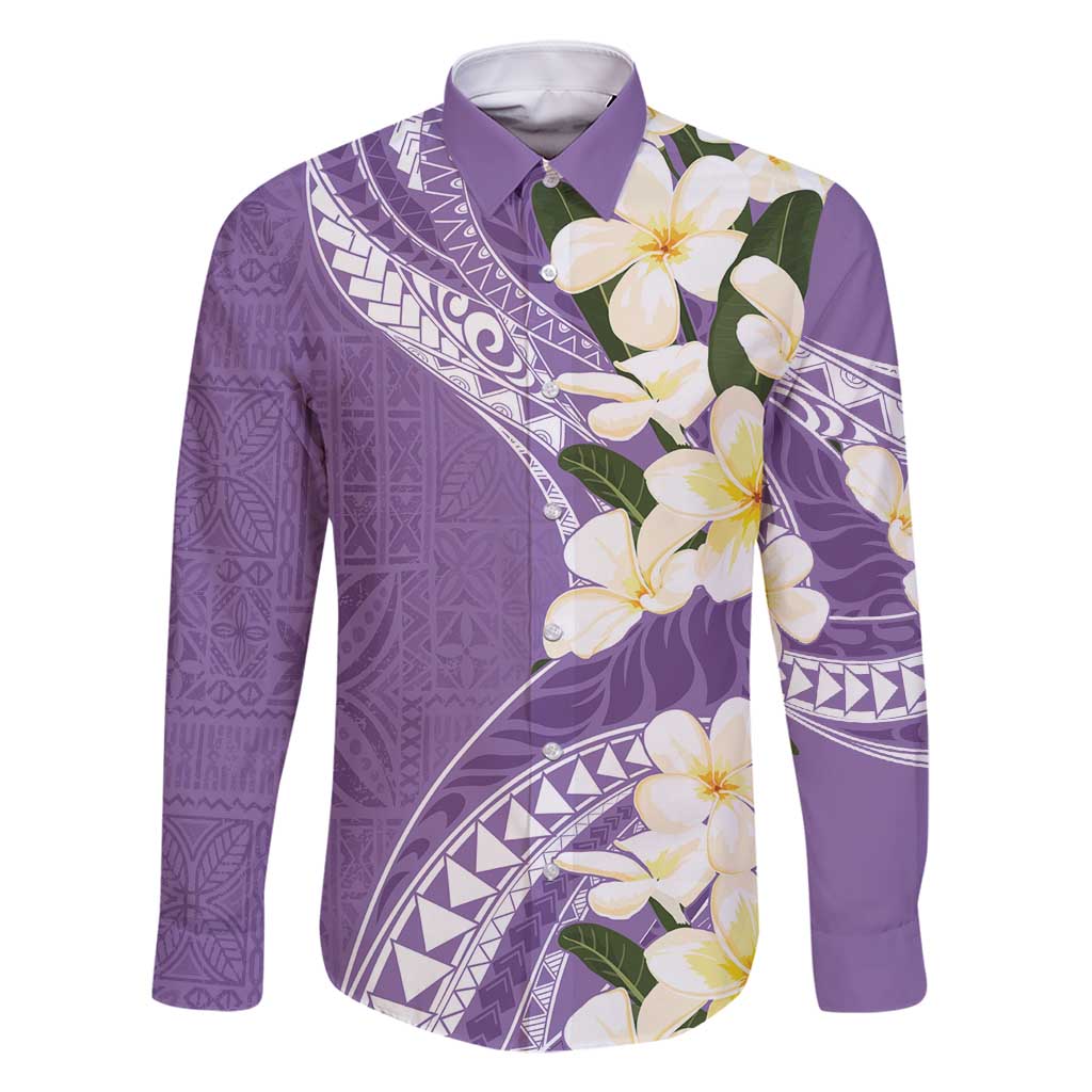 Aloha Hawaii Festive Family Matching Tank Maxi Dress and Hawaiian Shirt Frangipani Lace Classic - Lavender LT7 Dad's Shirt - Long Sleeve Lavender - Polynesian Pride